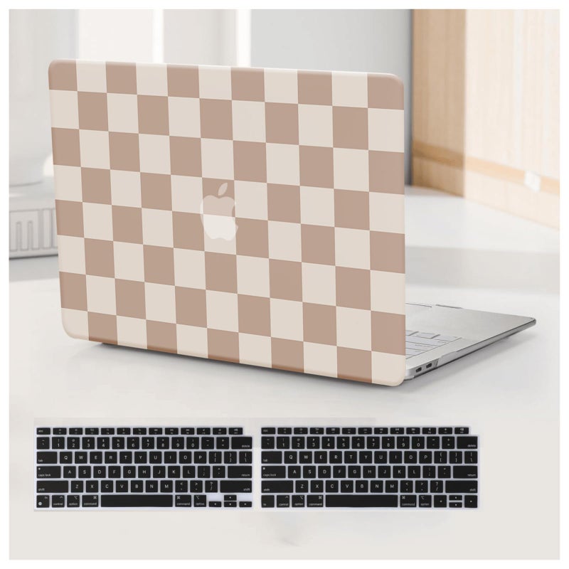 BYCeKe Compatible with MacBook Air 13 inch Case 2022 2021-2018 M1 A2337 A2179 A1932  MacBook Air M1 Case  Checkered Textured Plastic Hard Shell Case & Keyboard Cover for Mac Air 13  Checkerd Neutral - Image 1